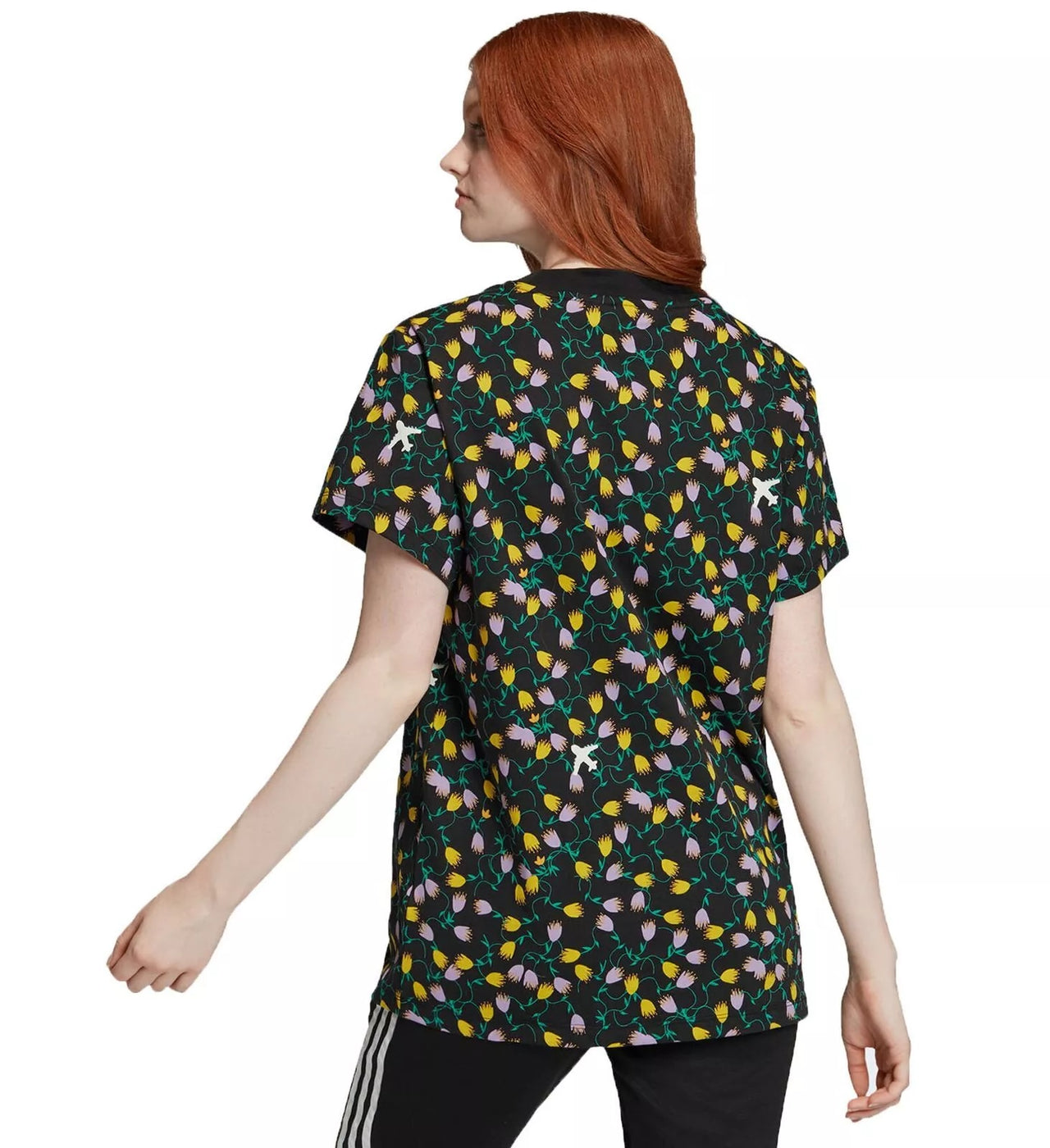 Adidas Originals Aop Trefoil tee Women's Loose Fit Vintage Shirt FL4112 Flowers