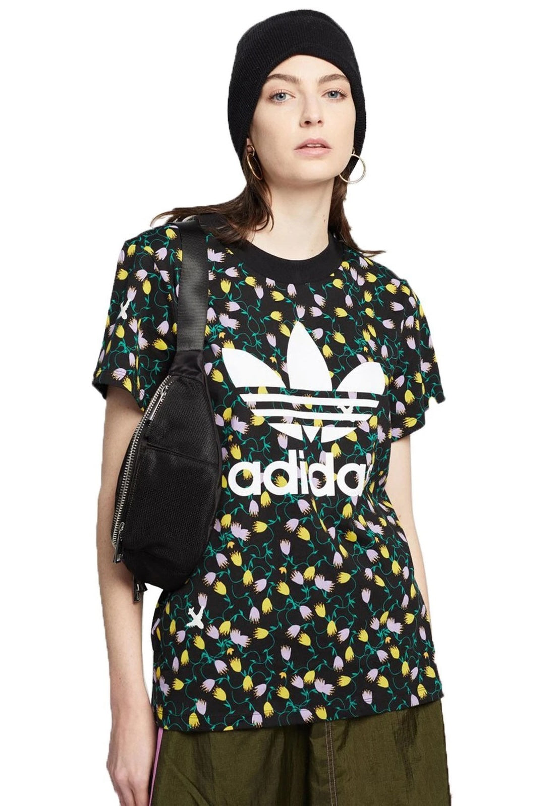 Adidas Originals Aop Trefoil tee Women's Loose Fit Vintage Shirt FL4112 Flowers