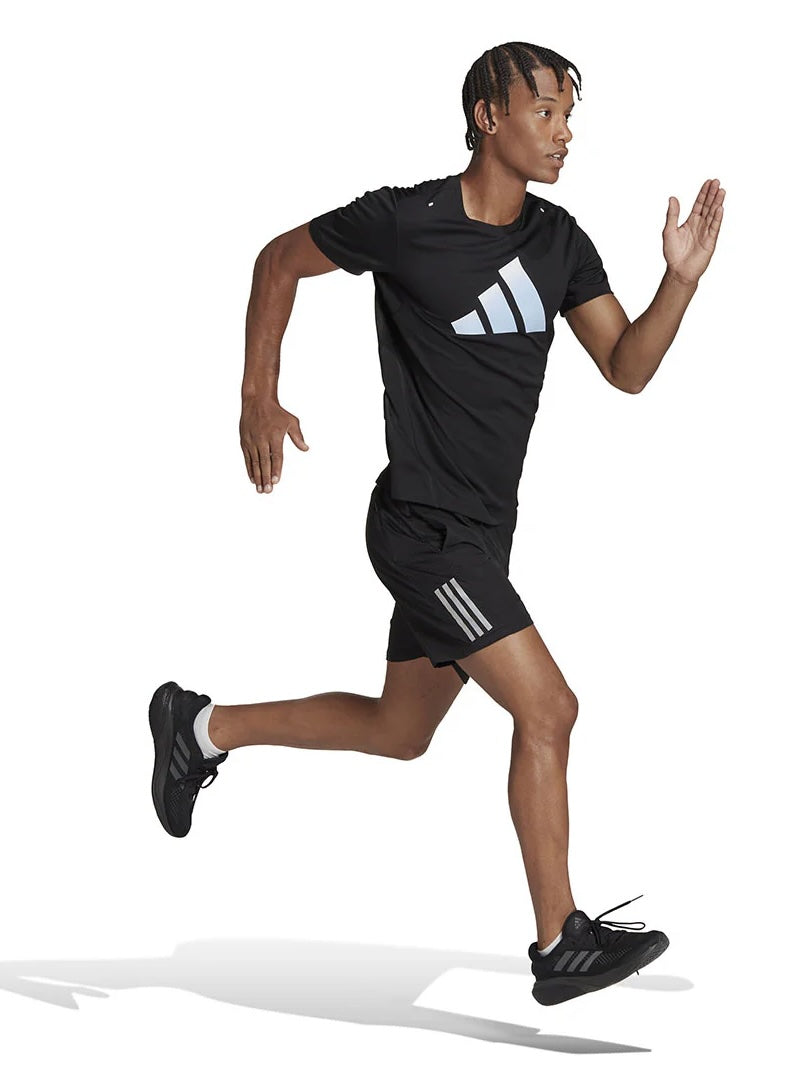 Men's Run Icons 3 Bar Logo Tee HR3243 - Black